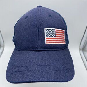 Blue w/ American Flag Adjustable Cap Hat Snap-back Trucker Hat